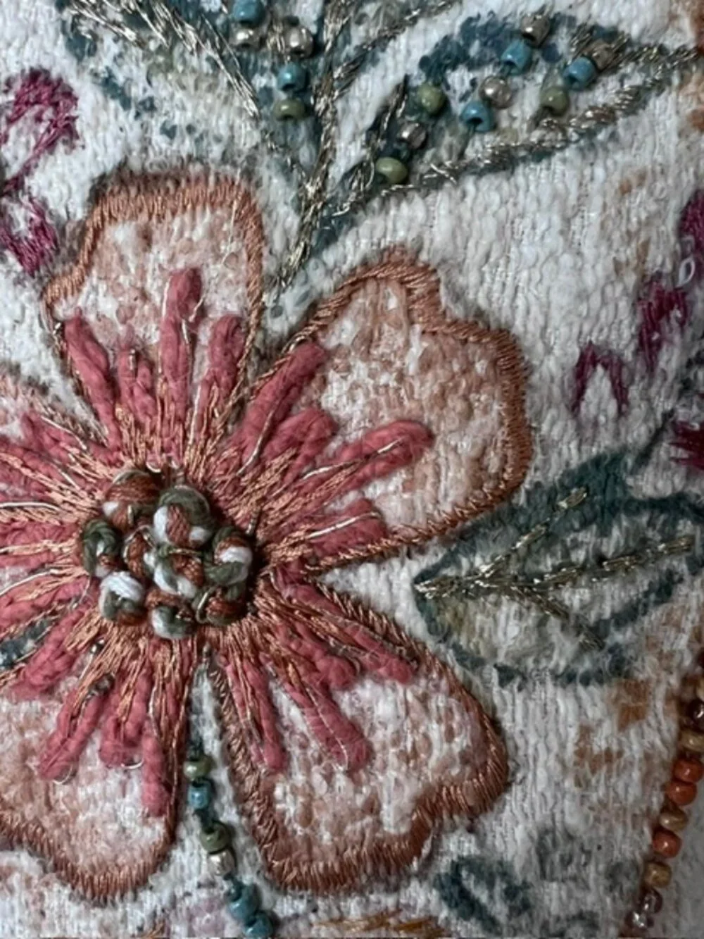 Vintage Embroidered and Beaded Pumpkin Throw Pillow / Fall / Thanksgiving Decor